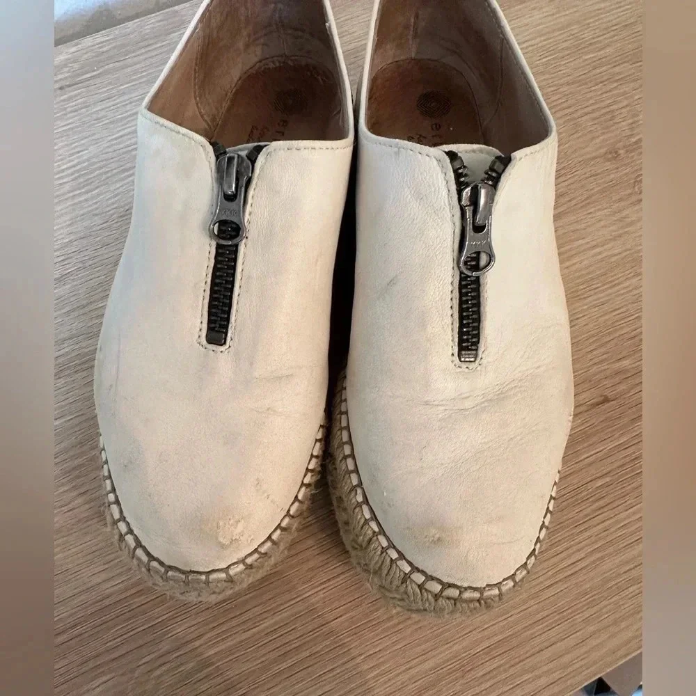 Eric Michael Beige Leather Zip Espadrille Platform Flat